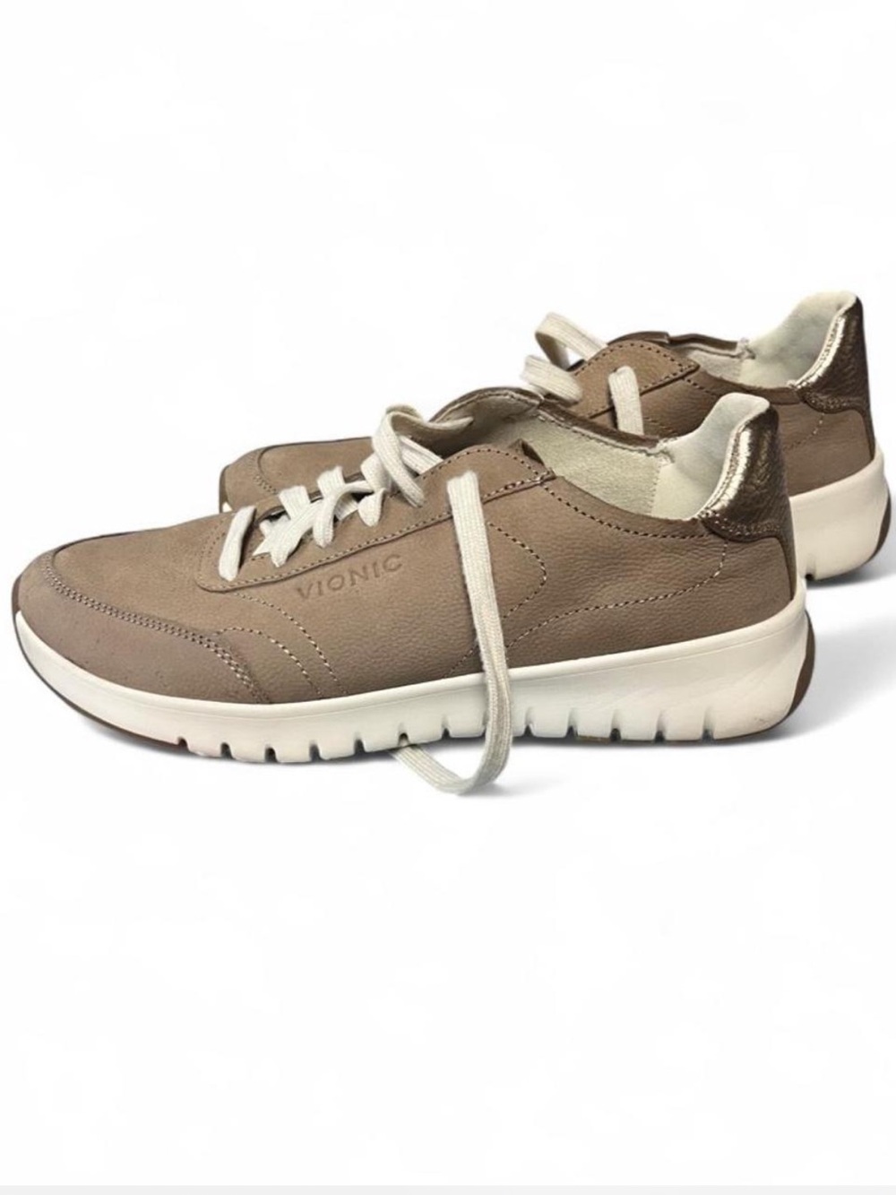 Vionic Uptown Tan Leather Sneakers Orthopedic Size 8.5